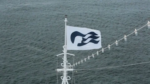 Princess cruise ship logo flag on boats bow Pacific Ocean HD 6847 Stock Footage 24675207
