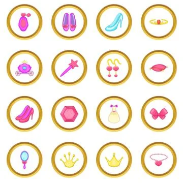 Princess doll icons circle Stock Illustration