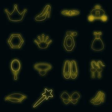 Princess doll icons set vector neon イラスト素材