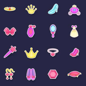 Princess doll icons set vector sticker Stock Illustration