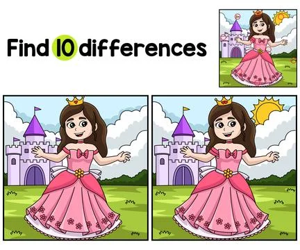 Princess In front of Castle Find The Differences Stock Illustration