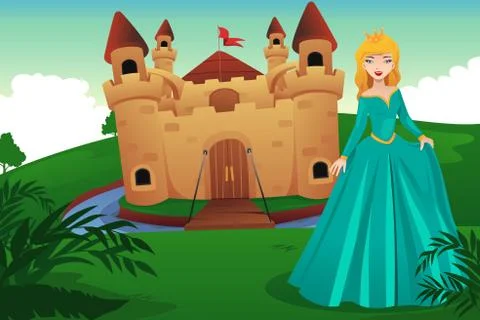 Princess in front of her castle Stock Illustration