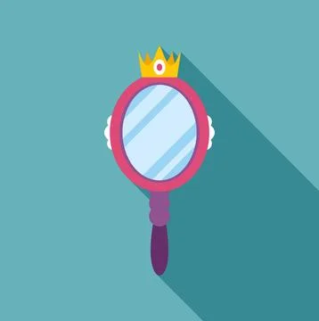 Princess hand mirror with crown flat design Stock Illustration