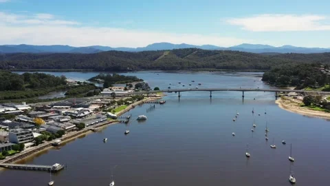 Princess highway crossing Clyde river in Batemans bay town on Pacific as 4k. Stock Footage 189837997