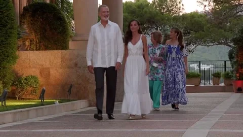 Princess Leonor and Infanta Sofía make inaugural appearance at Marivent receptio Stock Footage 314291726