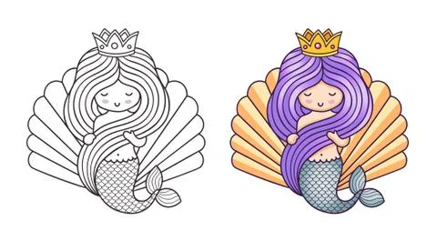 Princess mermaid on the background of a large seashell. Stock Illustration