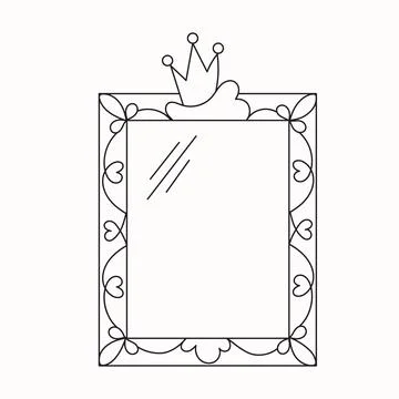Princess mirror frame with crown or tiara line vector illustration isolated on Stock Illustration