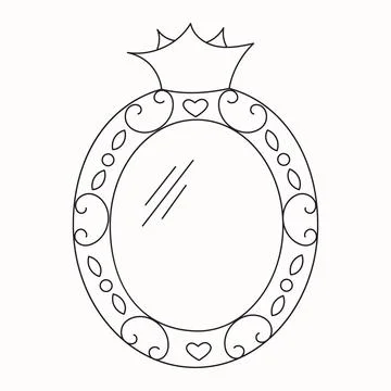 Princess mirror frame with crown or tiara line vector illustration isolated on Stock Illustration