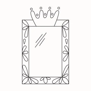 Princess mirror frame with crown or tiara line vector illustration isolated on Stock Illustration