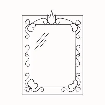 Princess mirror frame with crown or tiara line vector illustration isolated on Stock Illustration