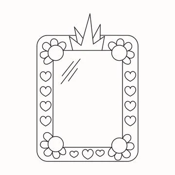 Princess mirror frame with crown or tiara line vector illustration isolated on Stock Illustration