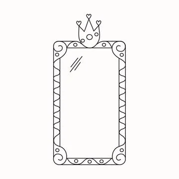 Princess mirror frame with crown or tiara line vector illustration isolated on Illustrazione stock