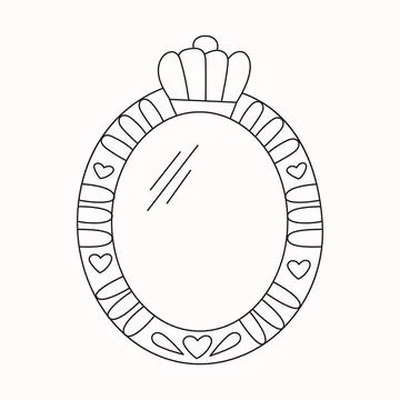 Princess mirror frame with crown or tiara line vector illustration isolated on Stock Illustration