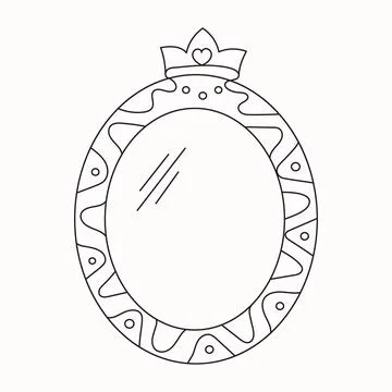 Princess mirror frame with crown or tiara line vector illustration isolated on Stock Illustration