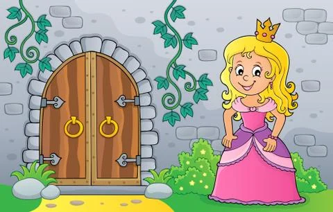 Princess by old door theme image Stock Illustration