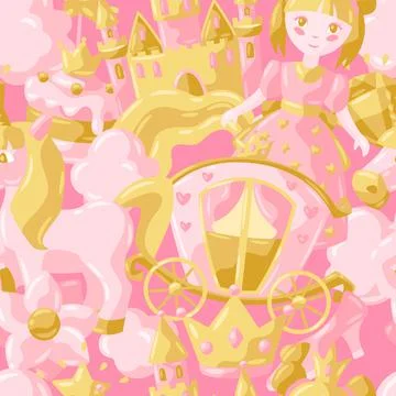 Princess party items seamless pattern. Stock Illustration