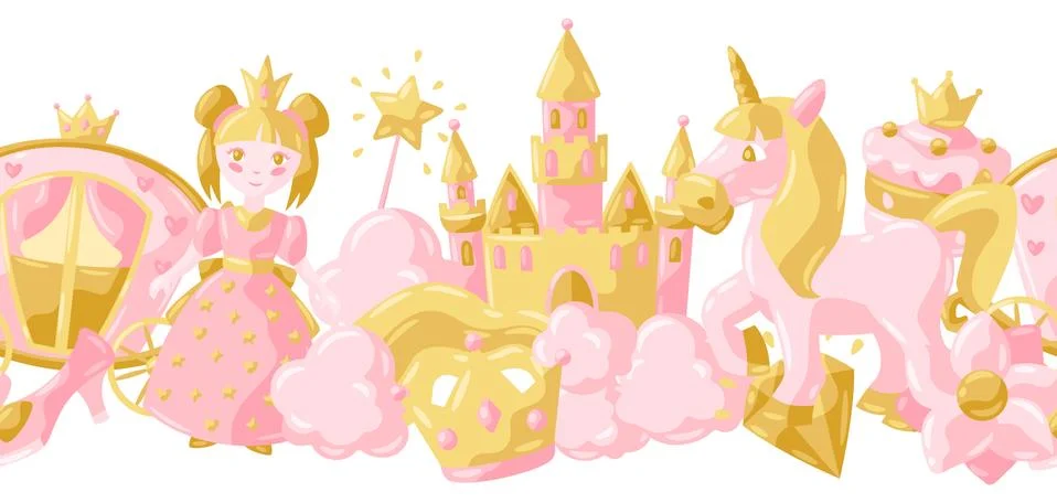 Princess party items seamless pattern. Stock Illustration
