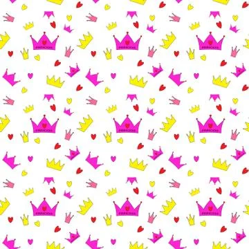 Princess Seamless Pattern Background Vector Illustration Stock Illustration