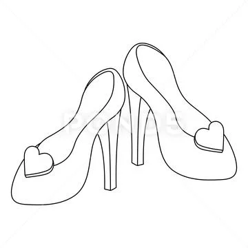 Princess Shoes With Heels Coloring Page Isolated: Royalty Free #175448010