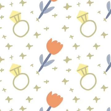 Princess themed seamless pattern with rings and flowers for crafting and decor Stock Illustration