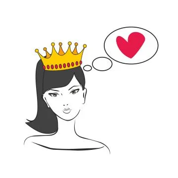 Princess thinking about love vector illustration isolated on white background Stock Illustration