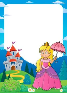Princess with umbrella theme frame Stock Illustration