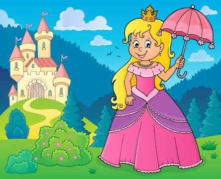 Princess with umbrella theme image Stock Illustration