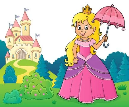 Princess with umbrella theme image Stock Illustration