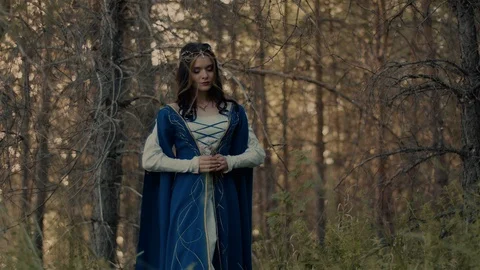 Princess walks in forest. Stock Footage 92214632