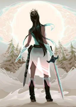 Princess warrior in the wood Stock Illustration
