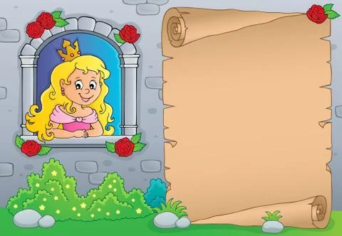 Princess in window theme parchment Stock Illustration