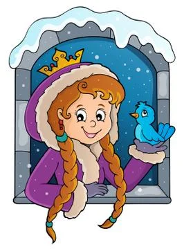 Princess in winter window theme image Stock Illustration