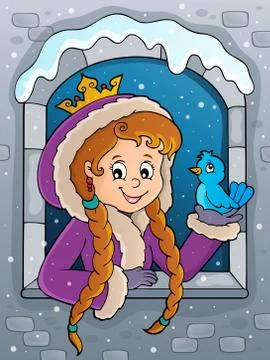 Princess in winter window theme image Stock Illustration