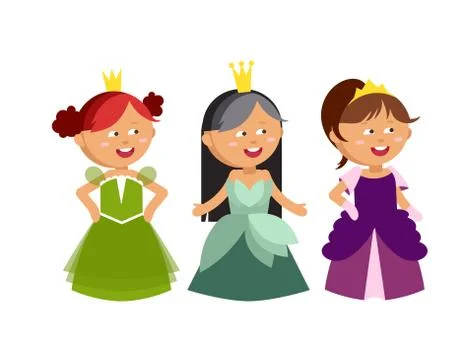 Princesses vector set cute collection of beautiful characters Stock Illustration