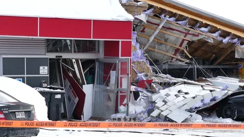 Principal entry of collapsed building Stock Footage 105281869