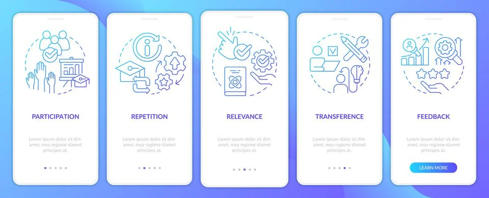 Principles of learning for students blue gradient onboarding mobile app screen イラスト素材