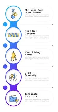 Principles of regenerative agriculture blue gradient infographic 5 steps Stock Illustration
