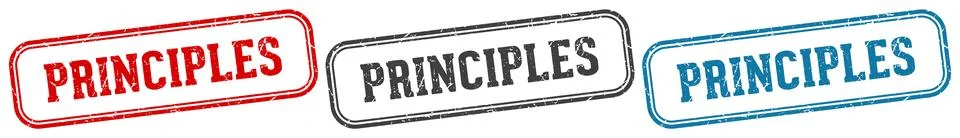 Principles stamp. principles rectangular stamp set isolated on white backgrou Stock Illustration