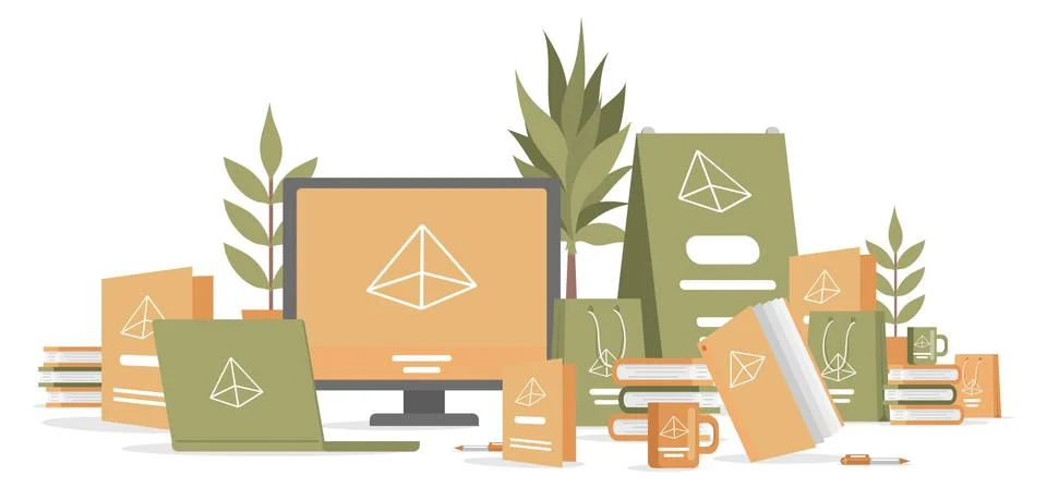 Print advertising material vector flat illustration. Promotion company Stock Illustration