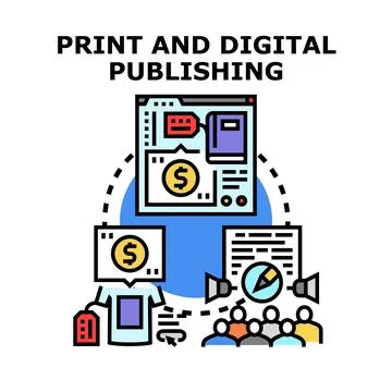 Print and digital publishing cycle marketing content creation Stock Illustration