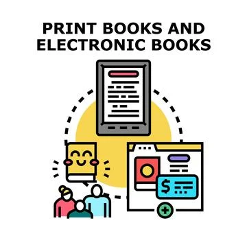 Print and electronic books reading and learning concept Stock Illustration