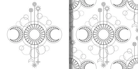 Print and seamless pattern from triple moon magic and astronomy symbol Stock Illustration