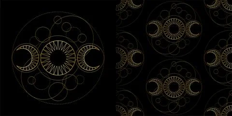 Print and seamless pattern from triple moon magic and astronomy symbol Stock Illustration