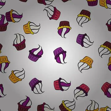 Print for bakery. Seamless pattern hand drawn cupcakes. Sweets background design Stock Illustration