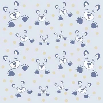 Print bear cubs, bear ears, bear eyes, bear nose, mouth, mustache, paws, funny b Stock Illustration