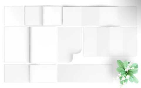Print blank elements mockup top view white background Stock Illustration