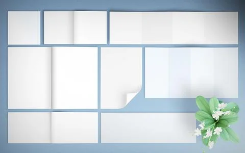 Print blank elements mockup top view blue background Stock Illustration