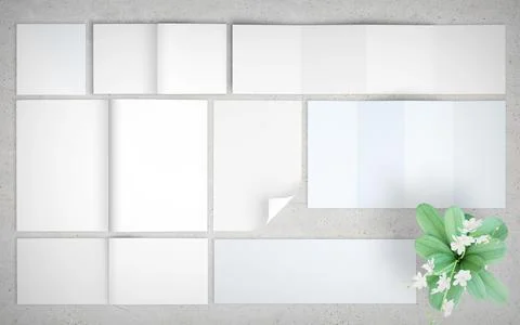 Print blank elements mockup top view concrete background Stock Illustration