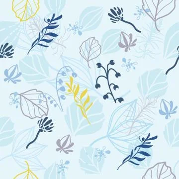 Print blue pattern with leaves and flowers Stock Illustration