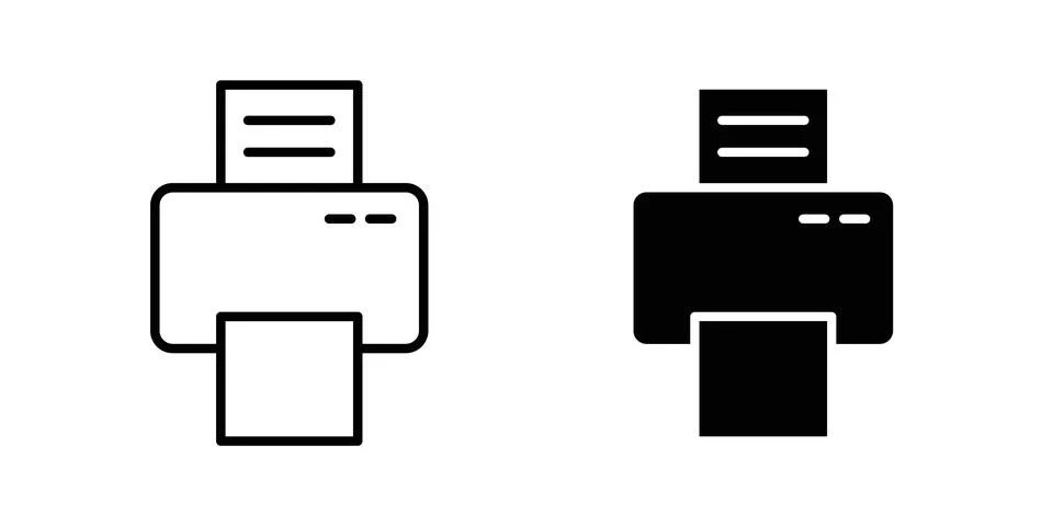 Print button icon thin line and clipart style vector set Stock Illustration